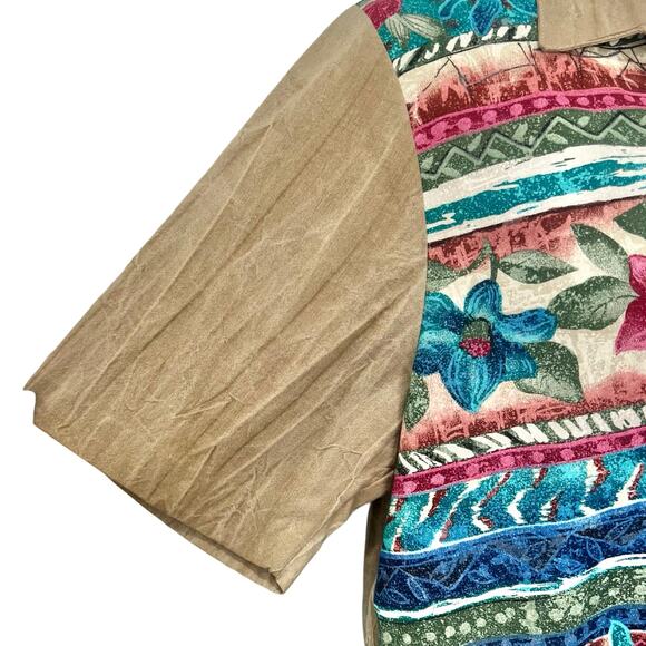 Vintage 90s Brown Floral Striped Short Sleeve Collared Button Down Shirt size M - Picture 11 of 11